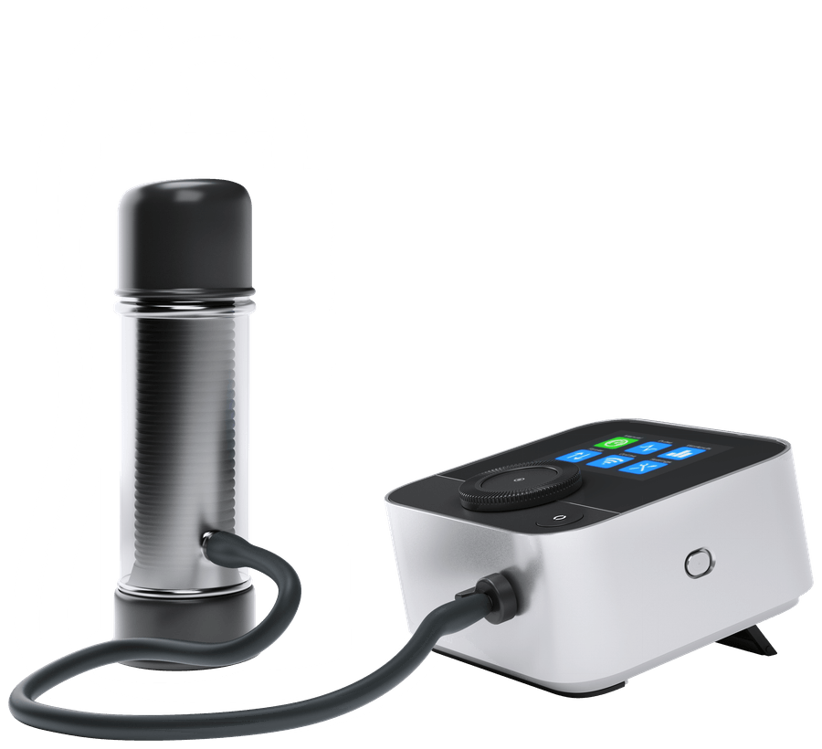 VacuPump with each attachment in turn: the VacuGlide receiver, the Ultra adapter and the pumping cylinder